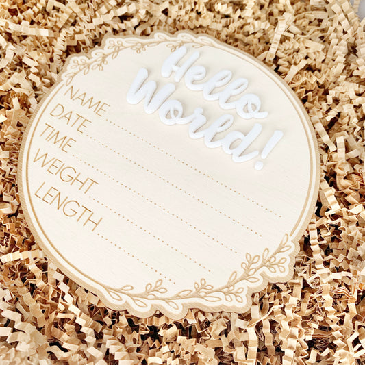 Gender Neutral Baby Name Announcement Disk Sign, Newborn Baby Birth Stat Sign, Newborn Photo Prop, Baby Arrival, Pregnancy Birth Announcement