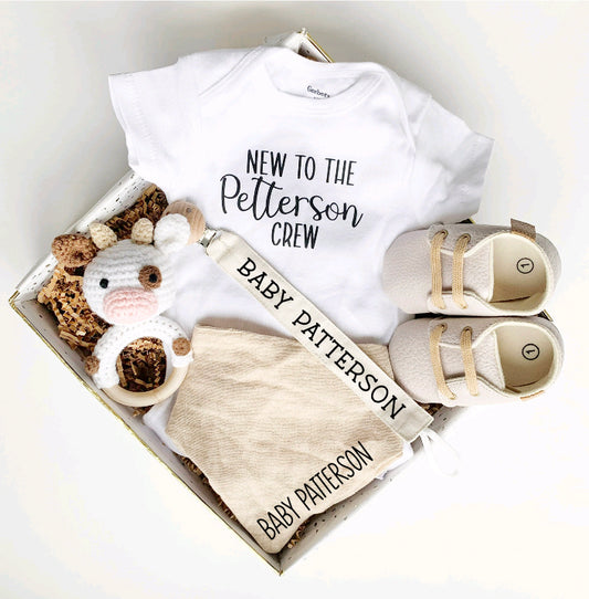 Cow Baby Gift - New to the Crew Gender Neutral Beige
