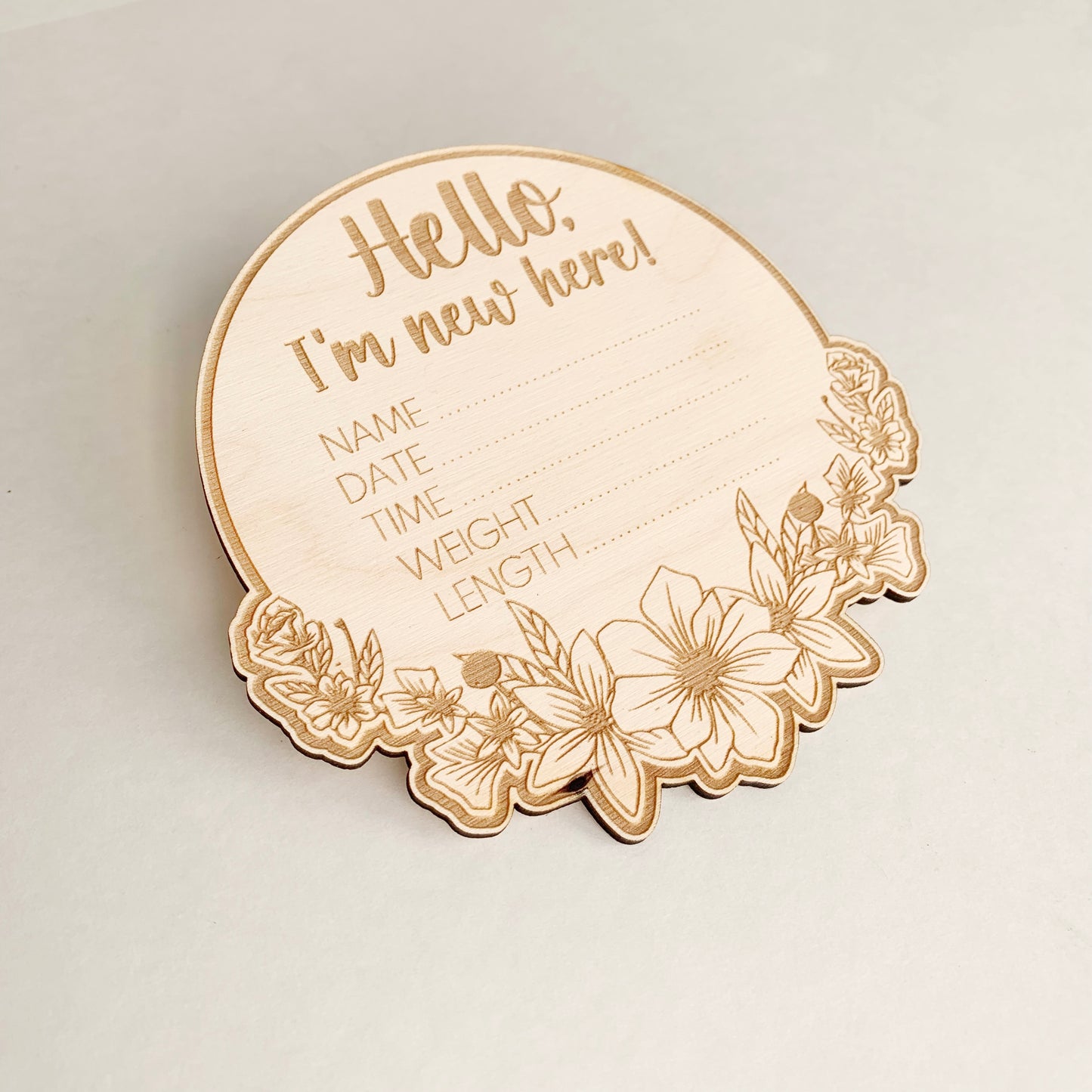 Floral Baby Announcement Birth Stat Disk - Engraved Wooden Sign