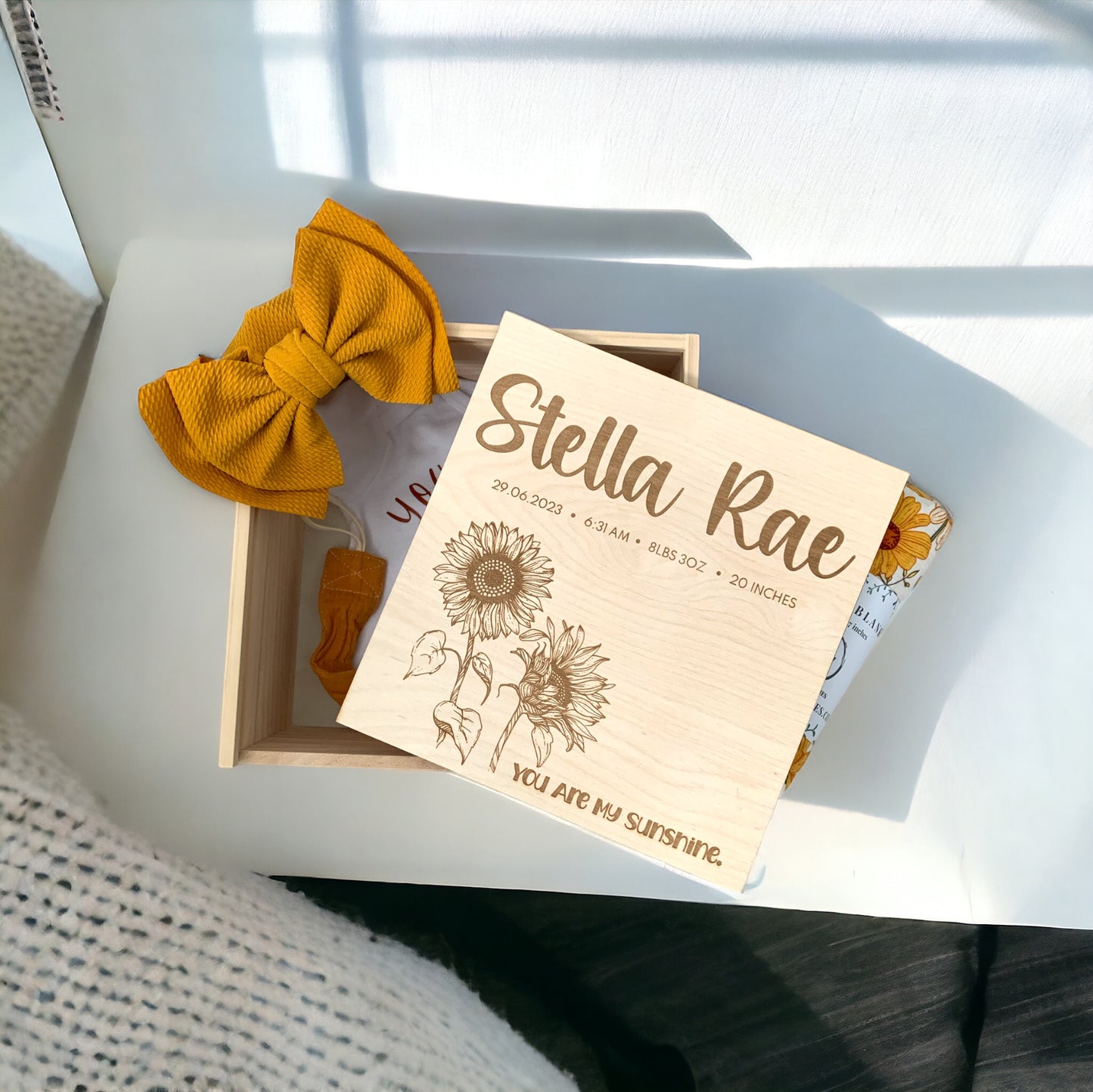 Personalized Memory Keepsake Box, Baby Girl Shower Gift, You are my Sunshine, Custom Newborn Woodland Floral Baby Gift, Unique New Baby Gift