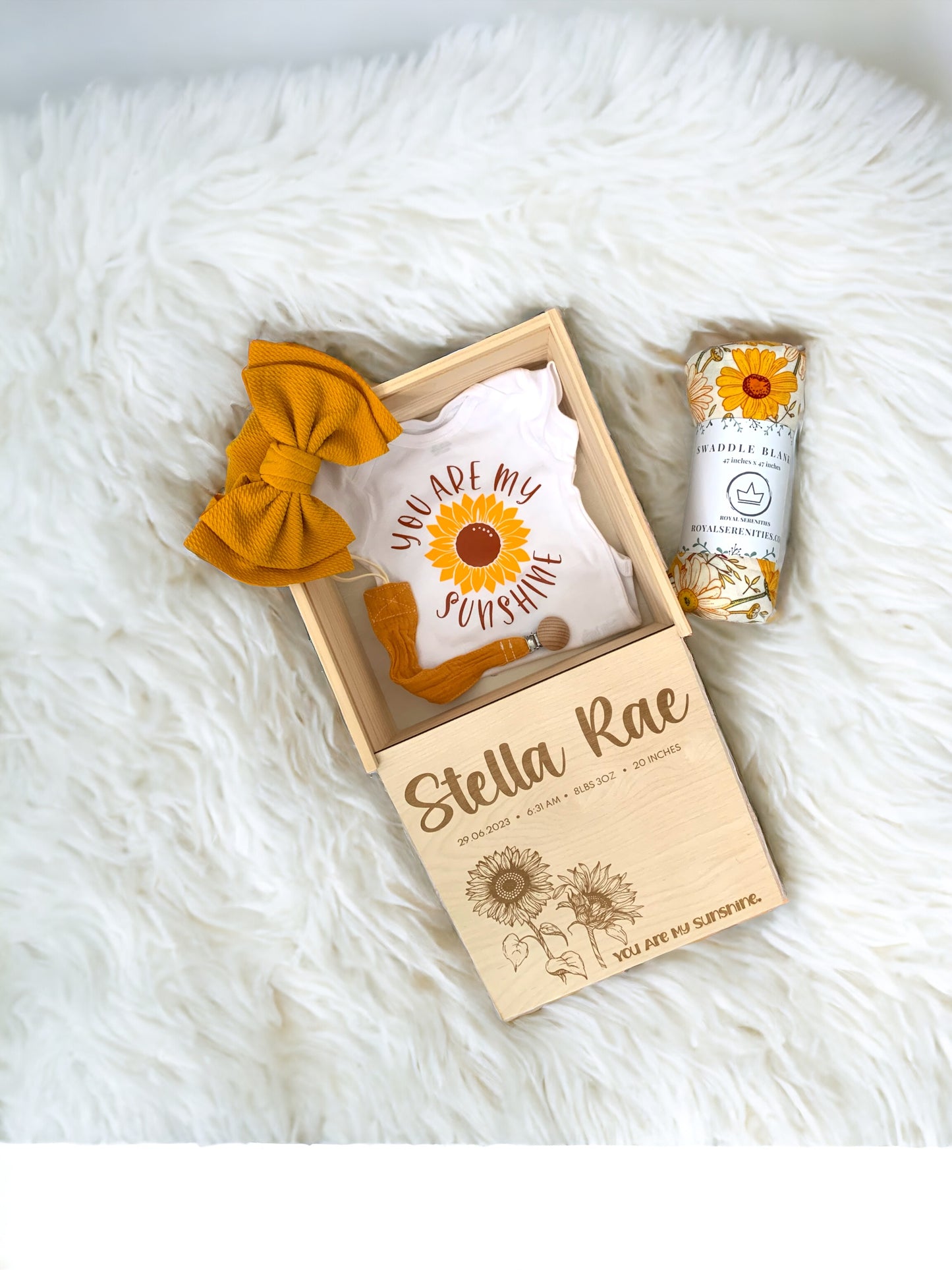 Personalized Memory Keepsake Box, Baby Girl Shower Gift, You are my Sunshine, Custom Newborn Woodland Floral Baby Gift, Unique New Baby Gift