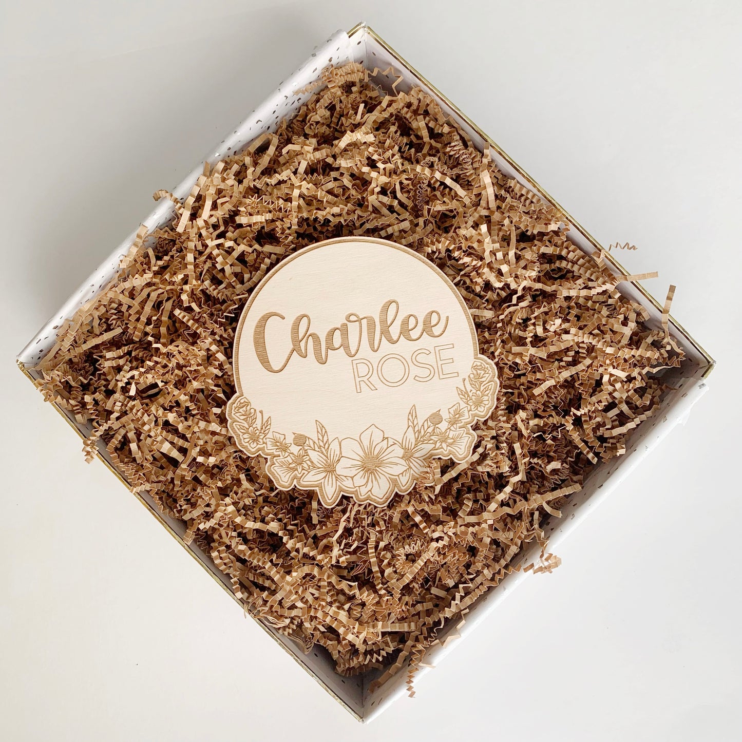 Floral Personalized Baby Name and Birth Stat Disk - Engraved Wooden Sign