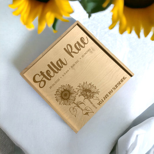 Personalized Memory Keepsake Box, Baby Girl Shower Gift, You are my Sunshine, Custom Newborn Woodland Floral Baby Gift, Unique New Baby Gift