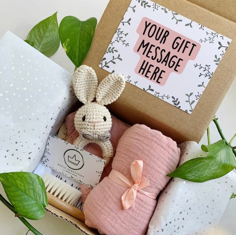 Baby Girl Gift Box, Baby Shower Gift Set, Pink, New Baby Gift, Newborn Gift, Personalized, Custom, Coming Home, Newborn Photo shoot, Bunny.