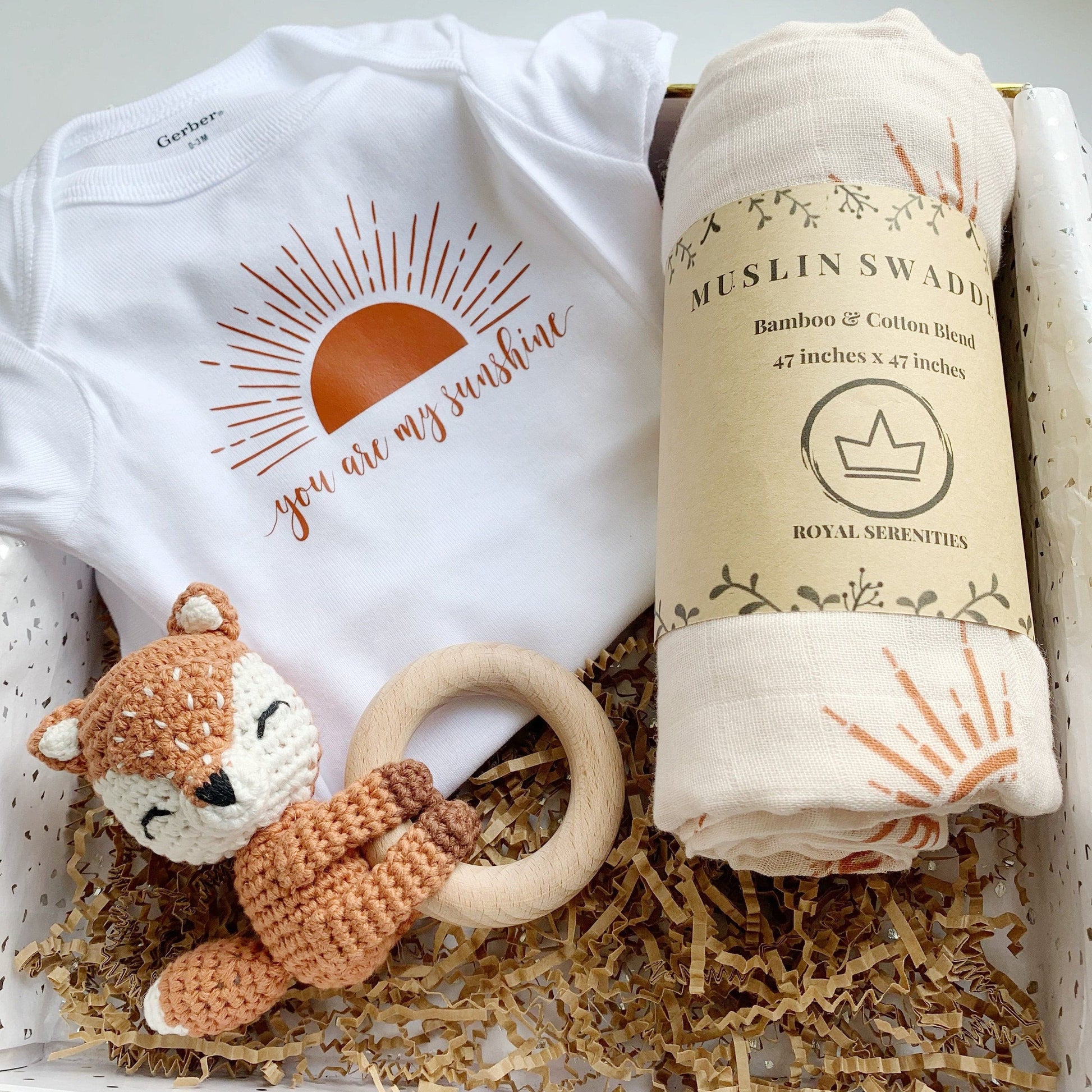 Boho Baby gift box, gender neutral New Baby Gift, Baby Shower Gift, Baby Blanket, My Sunshine, Personalized baby gift basket, Woodland theme.