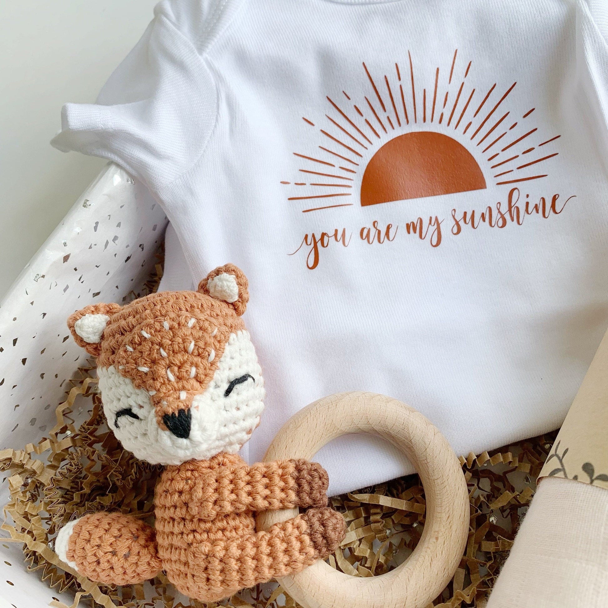 Boho Baby gift box, gender neutral New Baby Gift, Baby Shower Gift, Baby Blanket, My Sunshine, Personalized baby gift basket, Woodland theme.