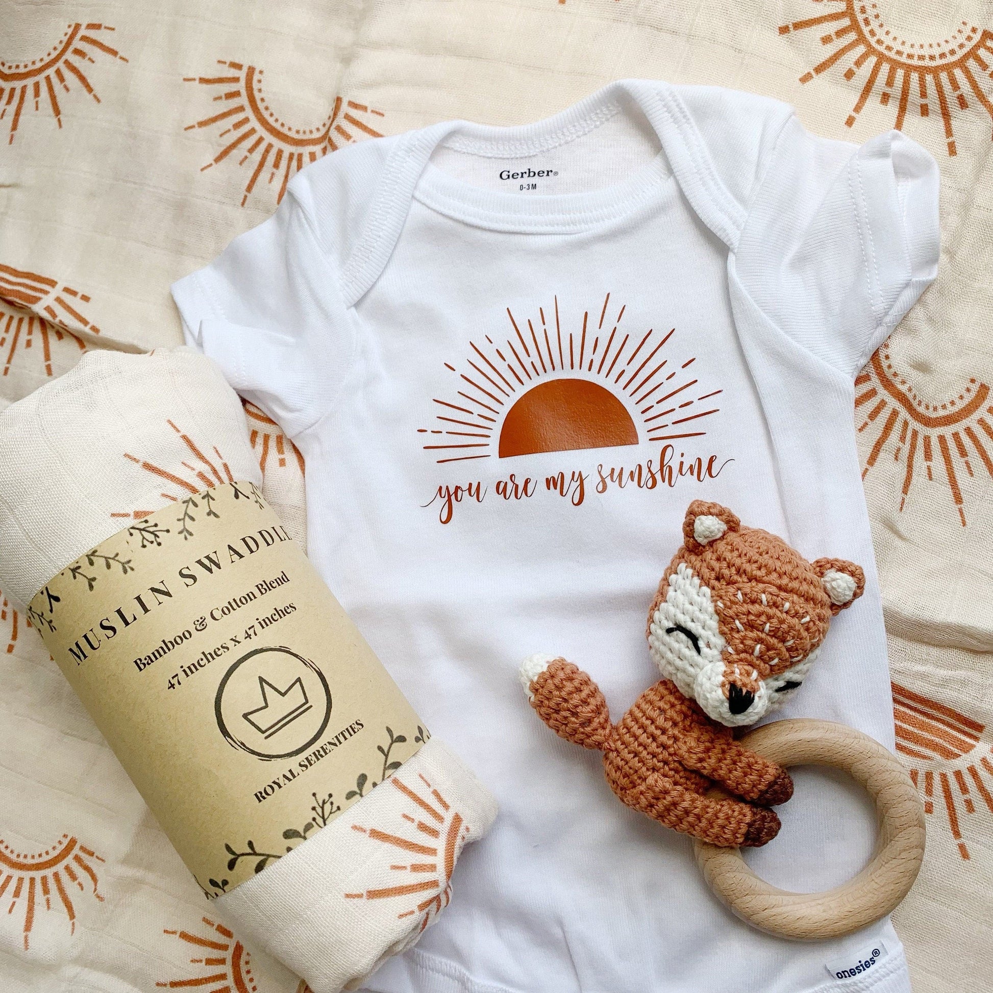 Boho Baby gift box, gender neutral New Baby Gift, Baby Shower Gift, Baby Blanket, My Sunshine, Personalized baby gift basket, Woodland theme.