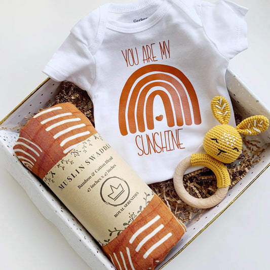 Baby Gift Box, Gender Neutral Baby Gift, you are My Sunshine, New Baby Gift, Baby Shower, Boho style, Newborn Gift, Bohemian, Woodland, Fawn.