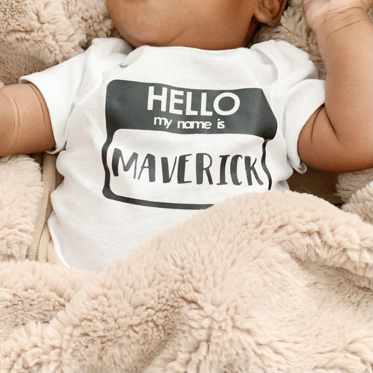 Coming Home Baby Outfit - Hello, My Name is - Baby Shoes and Rattle.