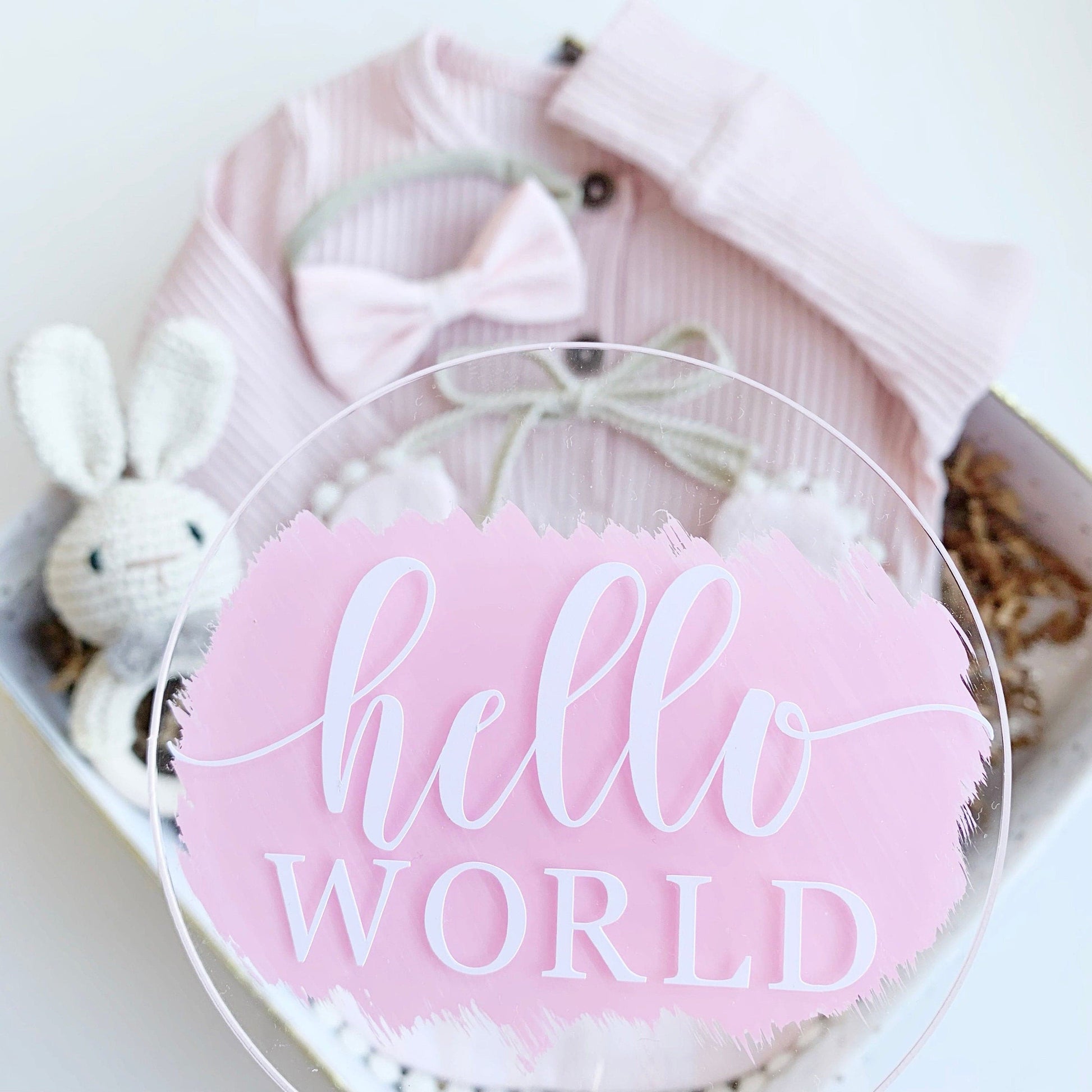 Baby Girl Gift Box Set, Baby Shower Gift, Baby Bow, New Baby Gift basket, Baby Bib, Newborn Baby Gift Hamper, Pink Bunny Rattle Easter Gift.