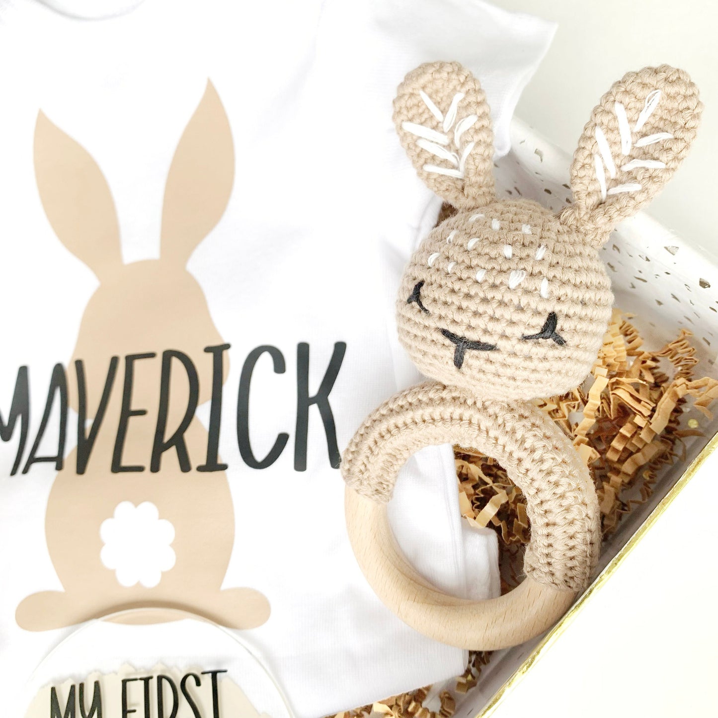 Baby’s First Easter Personalized Gift Basket - Gender Neutral Bunny.