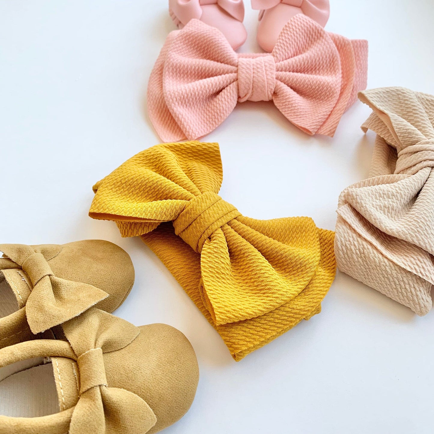Baby Bow Shoes Newborn Gift - Pink, Gold and Yellow
