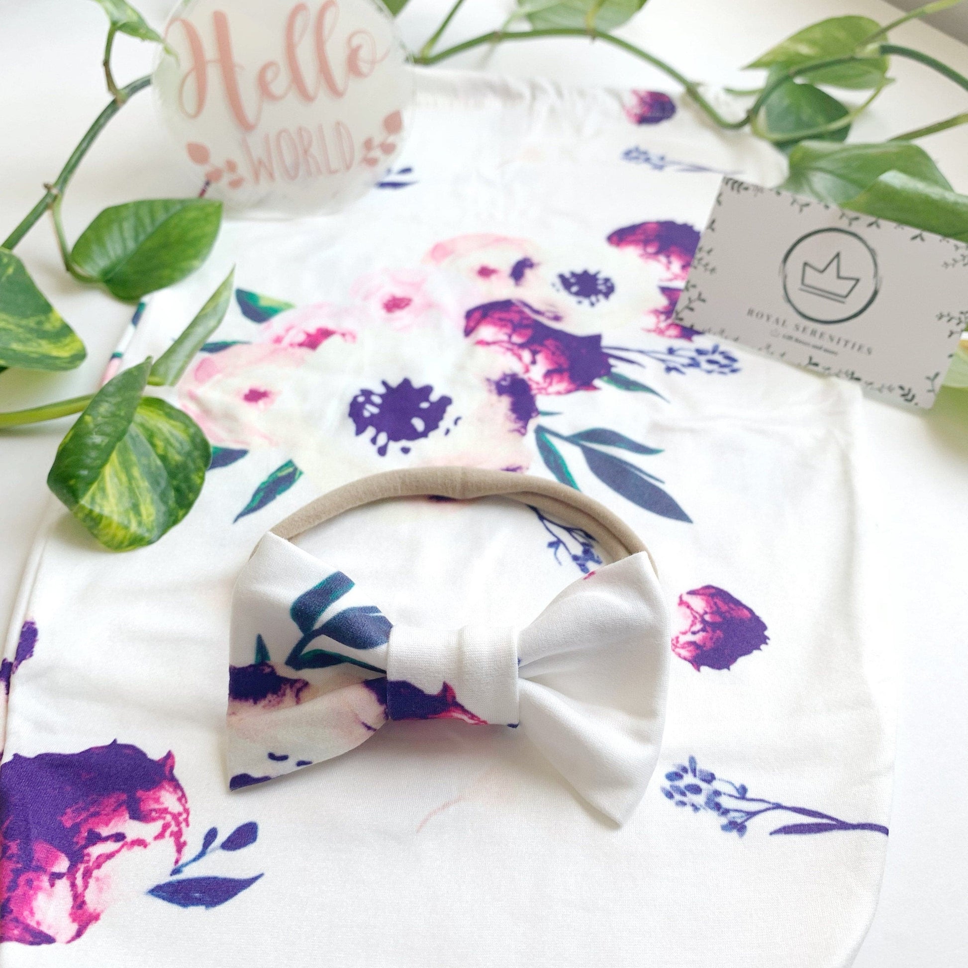 Baby girl swaddle Sack with bow, Pink Floral, personalized, Coming home, Custom Swaddle Set, Newborn swaddle set gift, hospital photo prop.