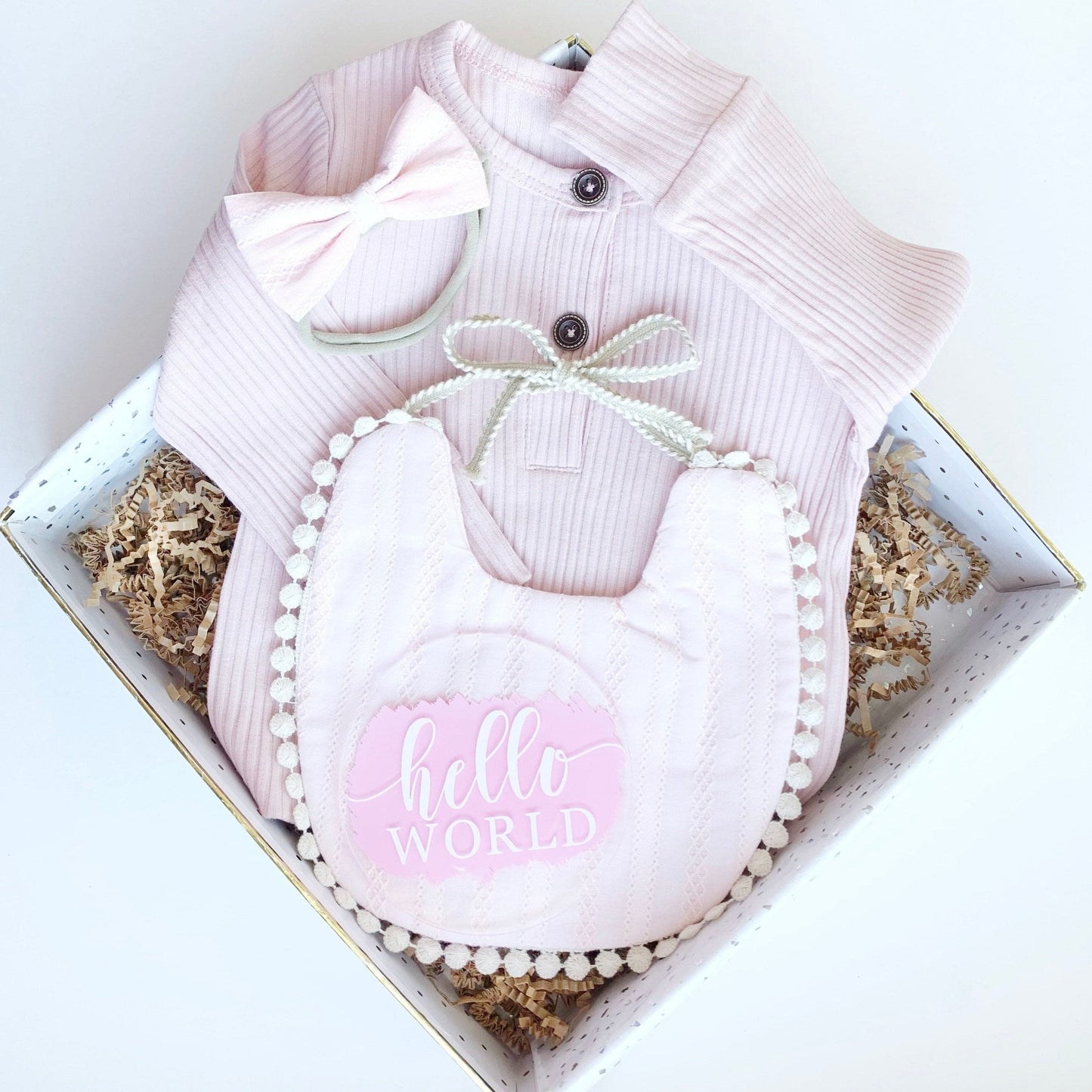 Baby Girl Gift Box Set, Baby Shower Gift, Baby Bow, New Baby Gift basket, Baby Bib, Newborn Baby Gift Hamper, Pink Bunny Rattle Easter Gift.