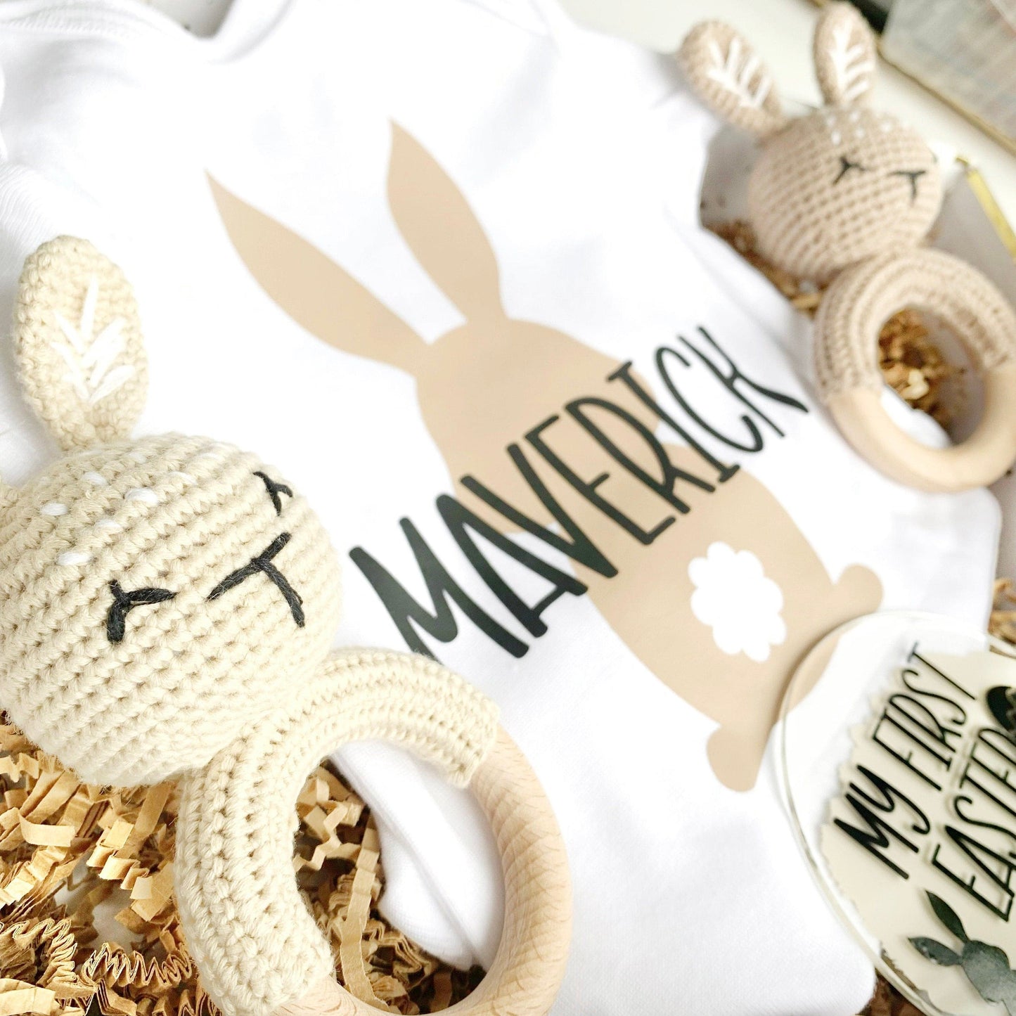 Baby’s First Easter Personalized Gift Basket - Gender Neutral Bunny.