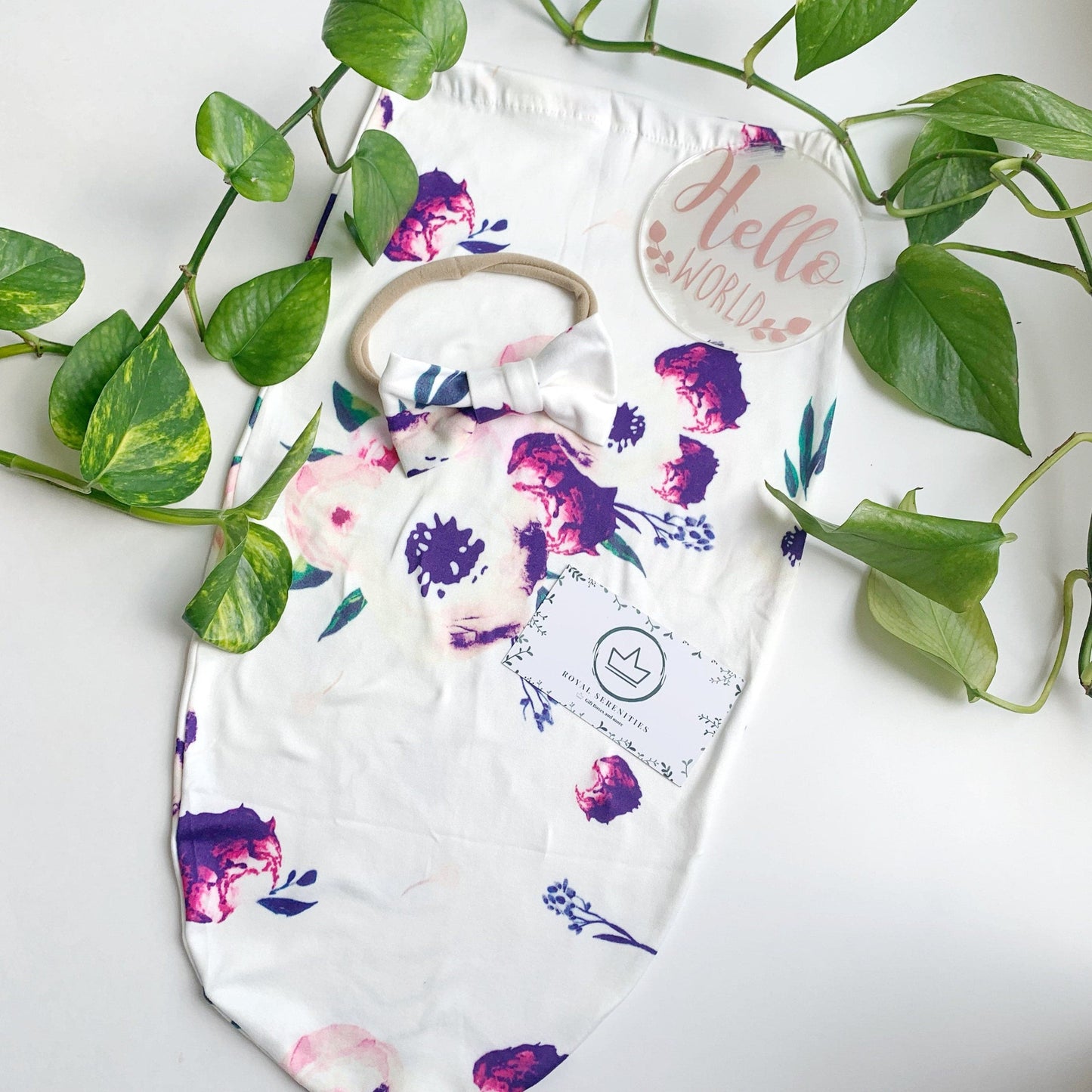 Baby girl swaddle Sack with bow, Pink Floral, personalized, Coming home, Custom Swaddle Set, Newborn swaddle set gift, hospital photo prop.