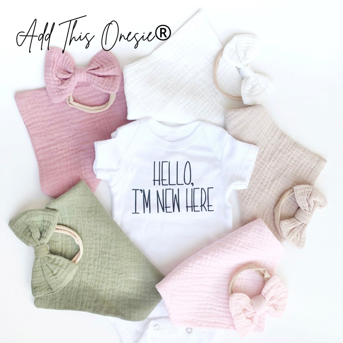 Custom Newborn Baby Shower Gift, Personalized Baby Girl Name Bib, Woodland Crochet Rattle Teether, Baby Girl Bow Gift, Baby Gift Box.