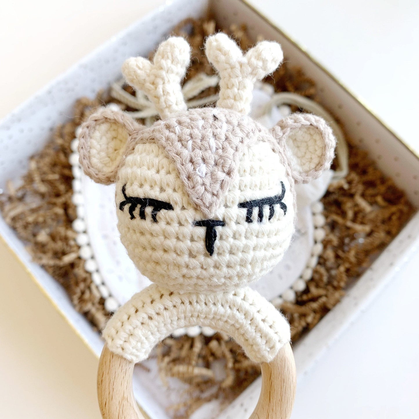 Woodland Baby Shower Girl Gift - White Lace Bib and Bow