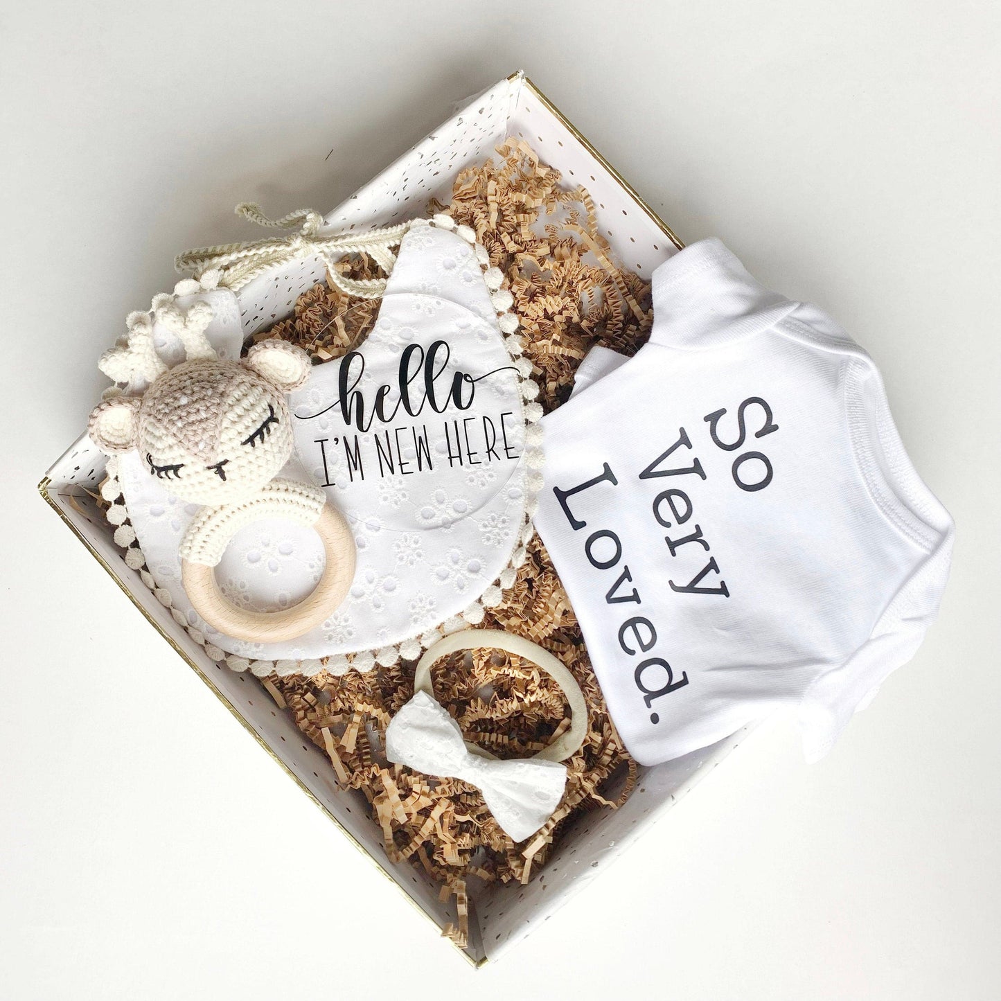Woodland Baby Shower Girl Gift - White Lace Bib and Bow