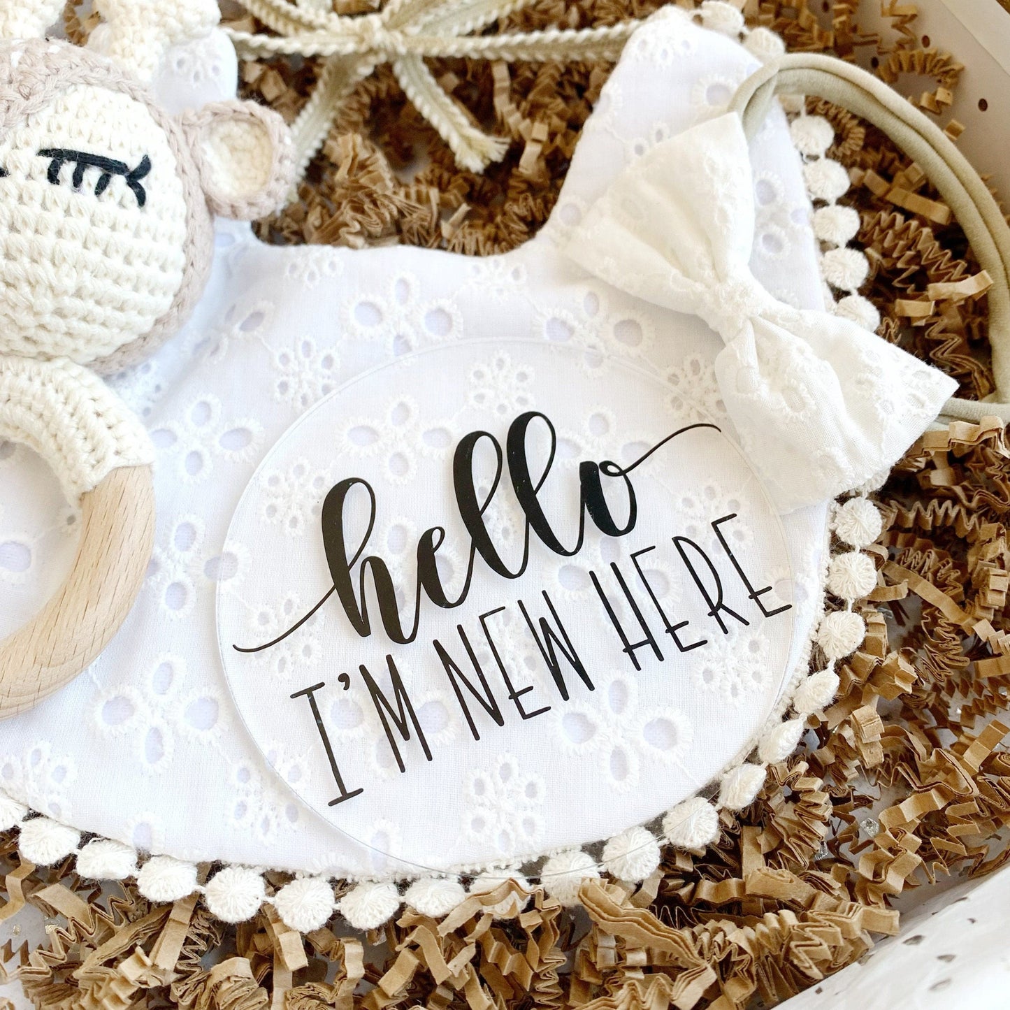 Woodland Baby Shower Girl Gift - White Lace Bib and Bow