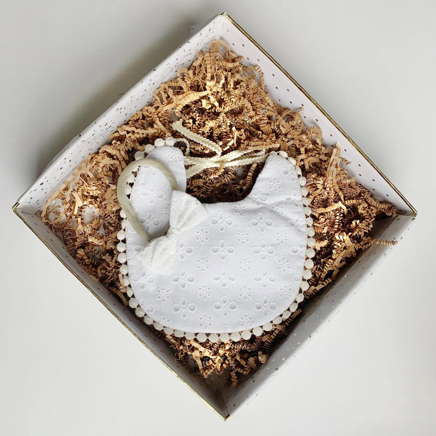 Woodland Baby Shower Girl Gift - White Lace Bib and Bow