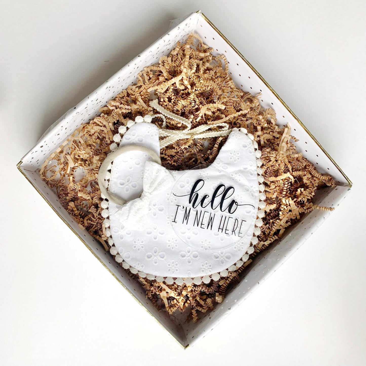 Woodland Baby Shower Girl Gift - White Lace Bib and Bow
