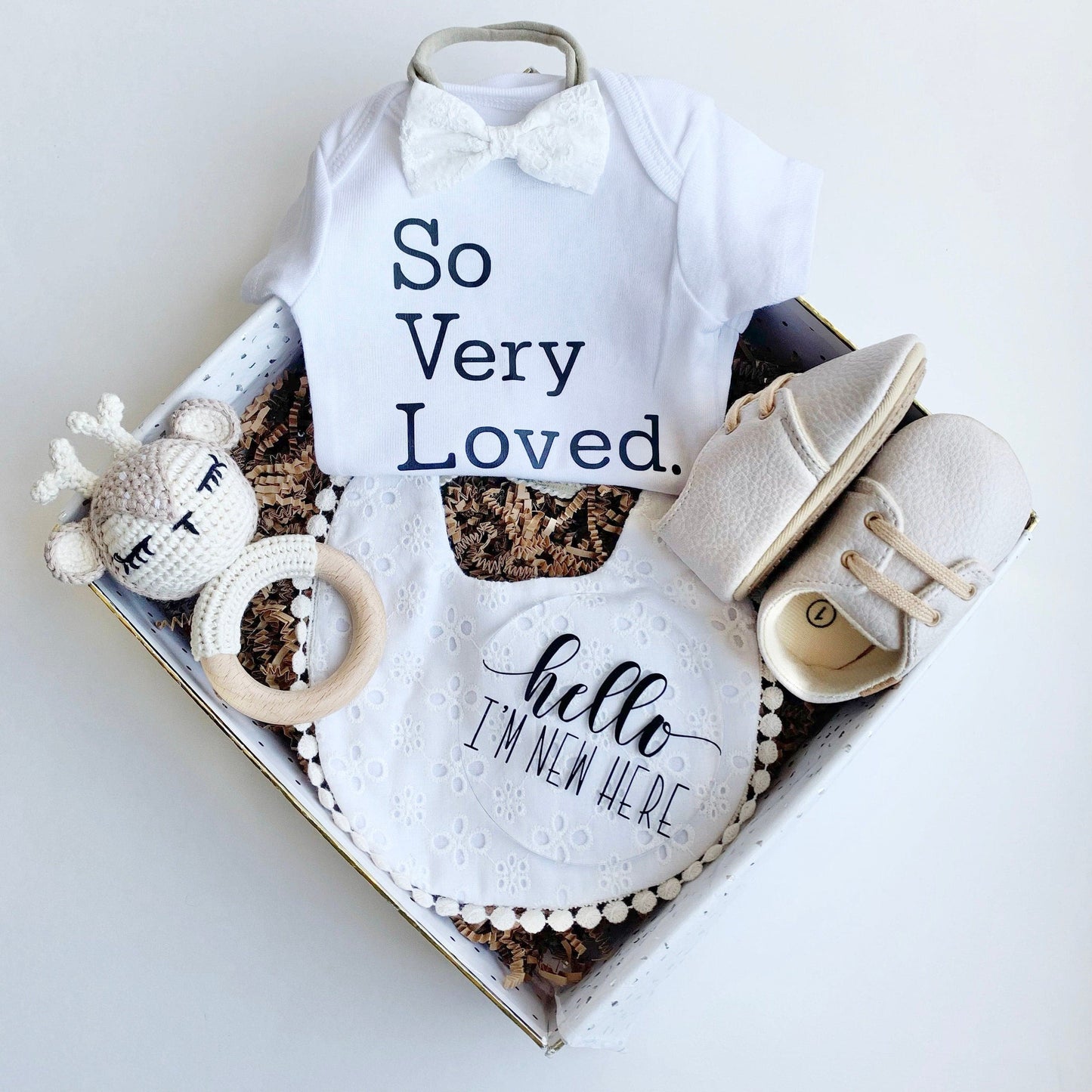 Woodland Baby Shower Girl Gift - White Lace Bib and Bow