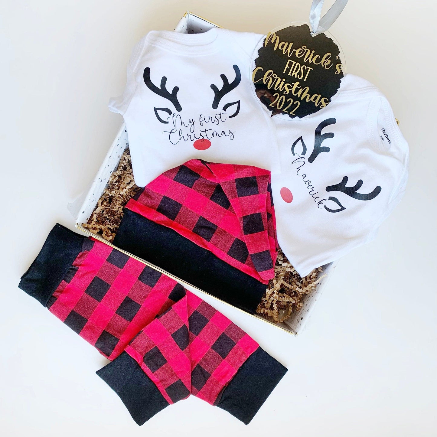 Baby’s First Christmas Outfit - Custom Buffalo Plaid