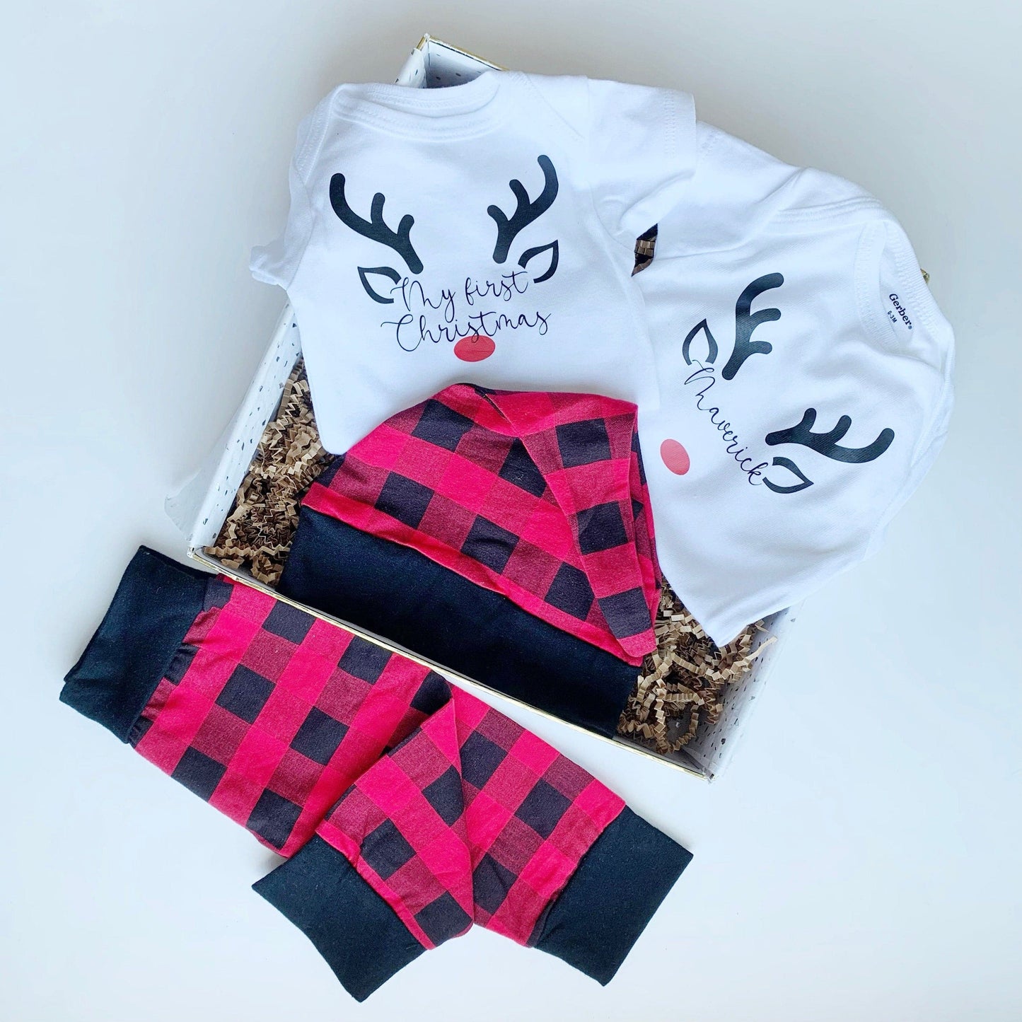 Baby’s First Christmas Outfit - Custom Buffalo Plaid