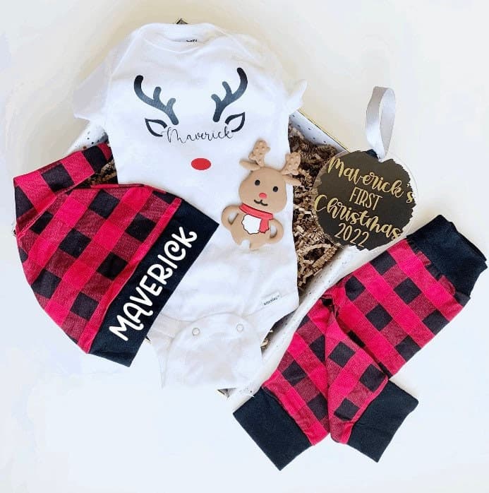 Baby’s First Christmas Outfit - Custom Buffalo Plaid
