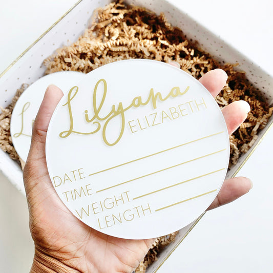 Personalized Baby Name Announcement Disk Sign, Newborn Baby Birth Stat Sign, Newborn Photo Prop, Baby Arrival, Pregnancy Birth Announcement