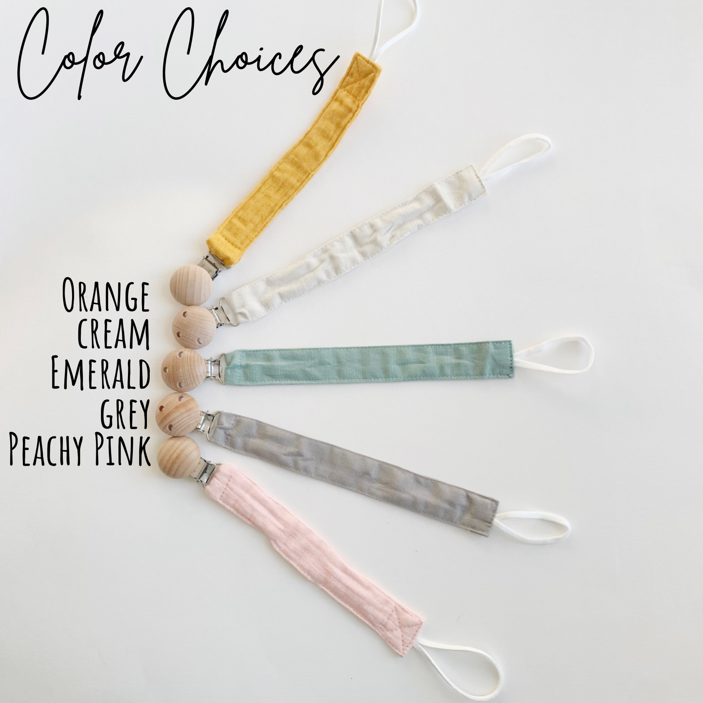 Custom Soother Clip - Beige, Pink, Orange, Green/Sage, Grey