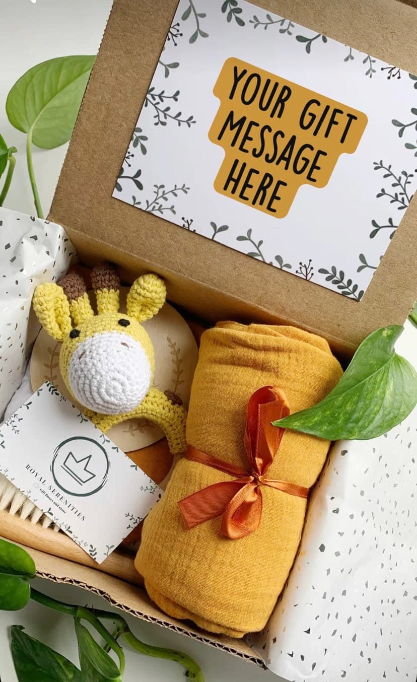 Gender Neutral Baby Shower Gift Box - Yellow Orange Giraffe