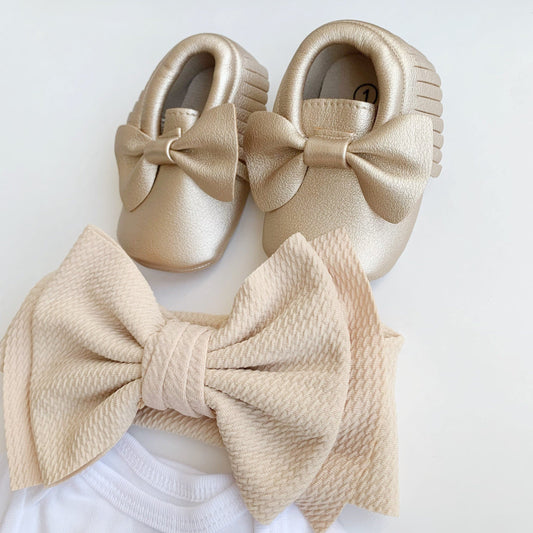 Baby Bow Shoes Newborn Gift - Pink, Gold and Yellow