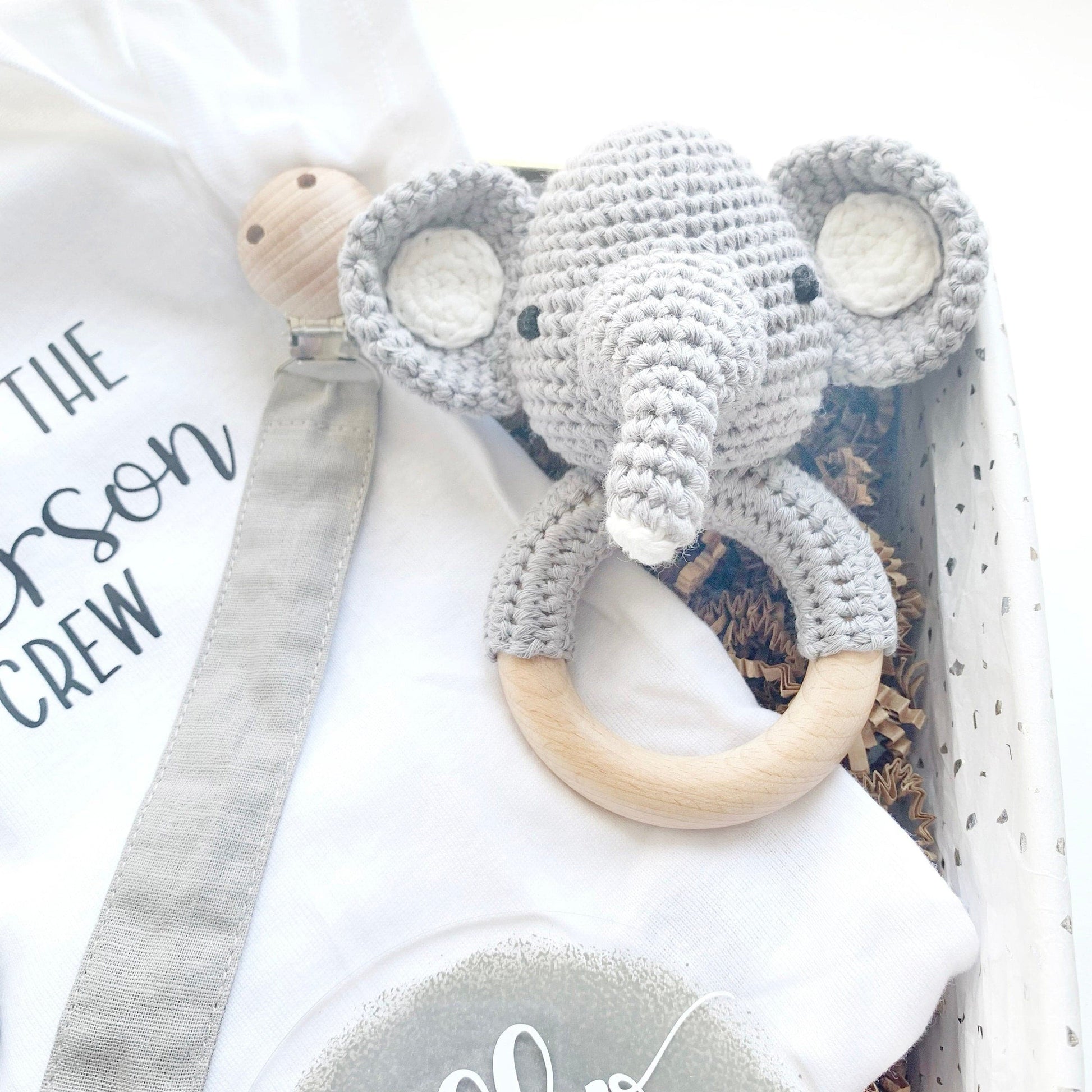 Elephant Baby Gift - Gender Neutral Grey.
