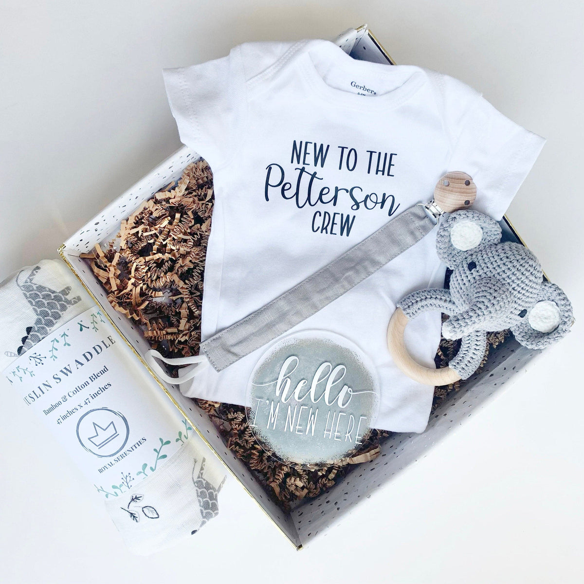 Grey Elephant Baby Shower Gift Basket Set- Gender Neutral Baby Box