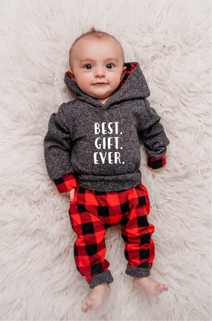 Baby Christmas Outfit, Buffalo Plaid, Custom Baby Christmas Sweater,  Personalized Baby Shower Gift, Baby Xmas outfit
