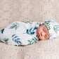Boho newborn baby hat, bow and swaddle blanket - Gender Neutral Green - Custom